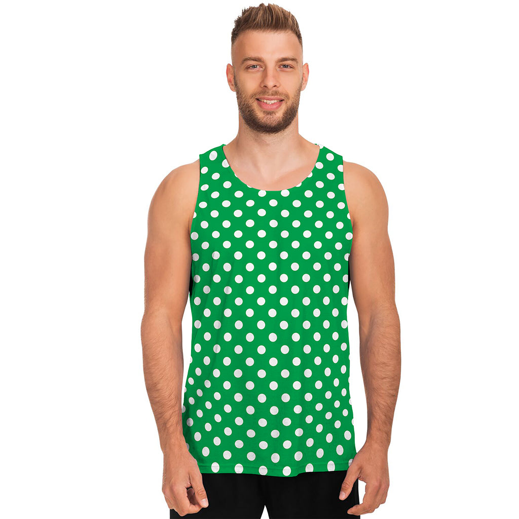 Green And White Polka Dot Pattern Print Men's Tank Top