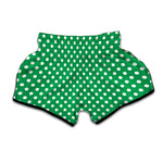 Green And White Polka Dot Pattern Print Muay Thai Boxing Shorts