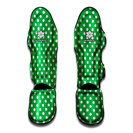 Green And White Polka Dot Pattern Print Muay Thai Shin Guard