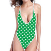 Green And White Polka Dot Pattern Print One Piece High Cut Swimsuit