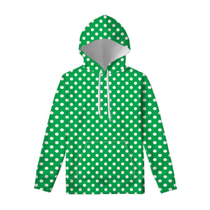 Green And White Polka Dot Pattern Print Pullover Hoodie