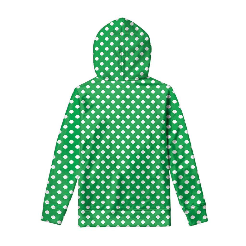 Green And White Polka Dot Pattern Print Pullover Hoodie