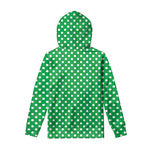 Green And White Polka Dot Pattern Print Pullover Hoodie