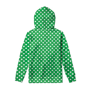 Green And White Polka Dot Pattern Print Pullover Hoodie