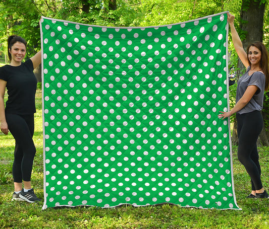 Green And White Polka Dot Pattern Print Quilt