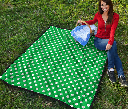 Green And White Polka Dot Pattern Print Quilt