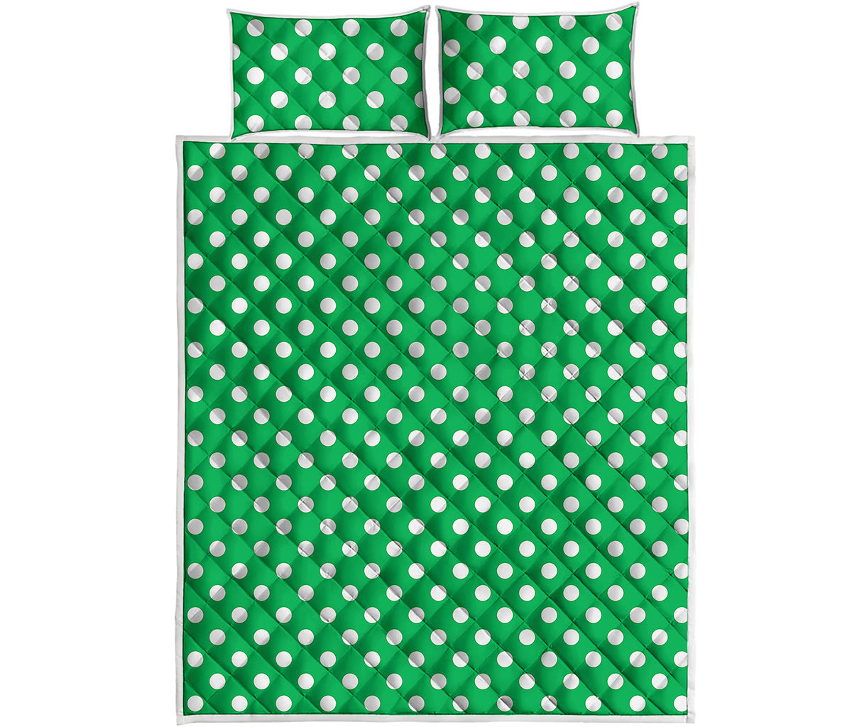 Green And White Polka Dot Pattern Print Quilt Bed Set