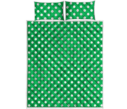 Green And White Polka Dot Pattern Print Quilt Bed Set