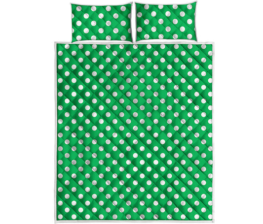 Green And White Polka Dot Pattern Print Quilt Bed Set