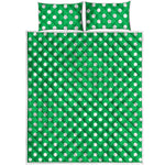 Green And White Polka Dot Pattern Print Quilt Bed Set