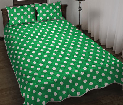 Green And White Polka Dot Pattern Print Quilt Bed Set