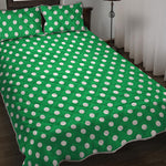 Green And White Polka Dot Pattern Print Quilt Bed Set
