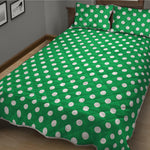 Green And White Polka Dot Pattern Print Quilt Bed Set