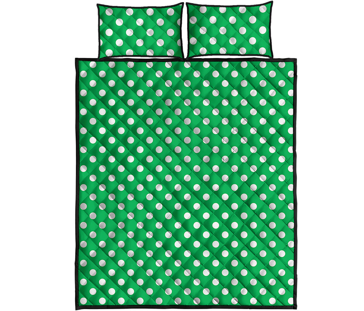 Green And White Polka Dot Pattern Print Quilt Bed Set