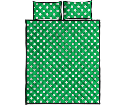 Green And White Polka Dot Pattern Print Quilt Bed Set