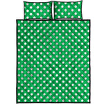 Green And White Polka Dot Pattern Print Quilt Bed Set