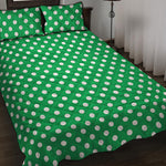 Green And White Polka Dot Pattern Print Quilt Bed Set