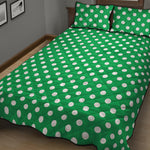 Green And White Polka Dot Pattern Print Quilt Bed Set