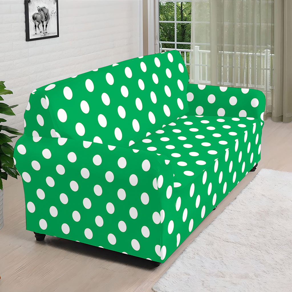 Green And White Polka Dot Pattern Print Sofa Cover