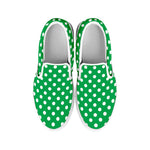 Green And White Polka Dot Pattern Print White Slip On Shoes