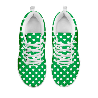 Green And White Polka Dot Pattern Print White Sneakers