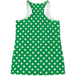 Green And White Polka Dot Pattern Print Women's Racerback Tank Top