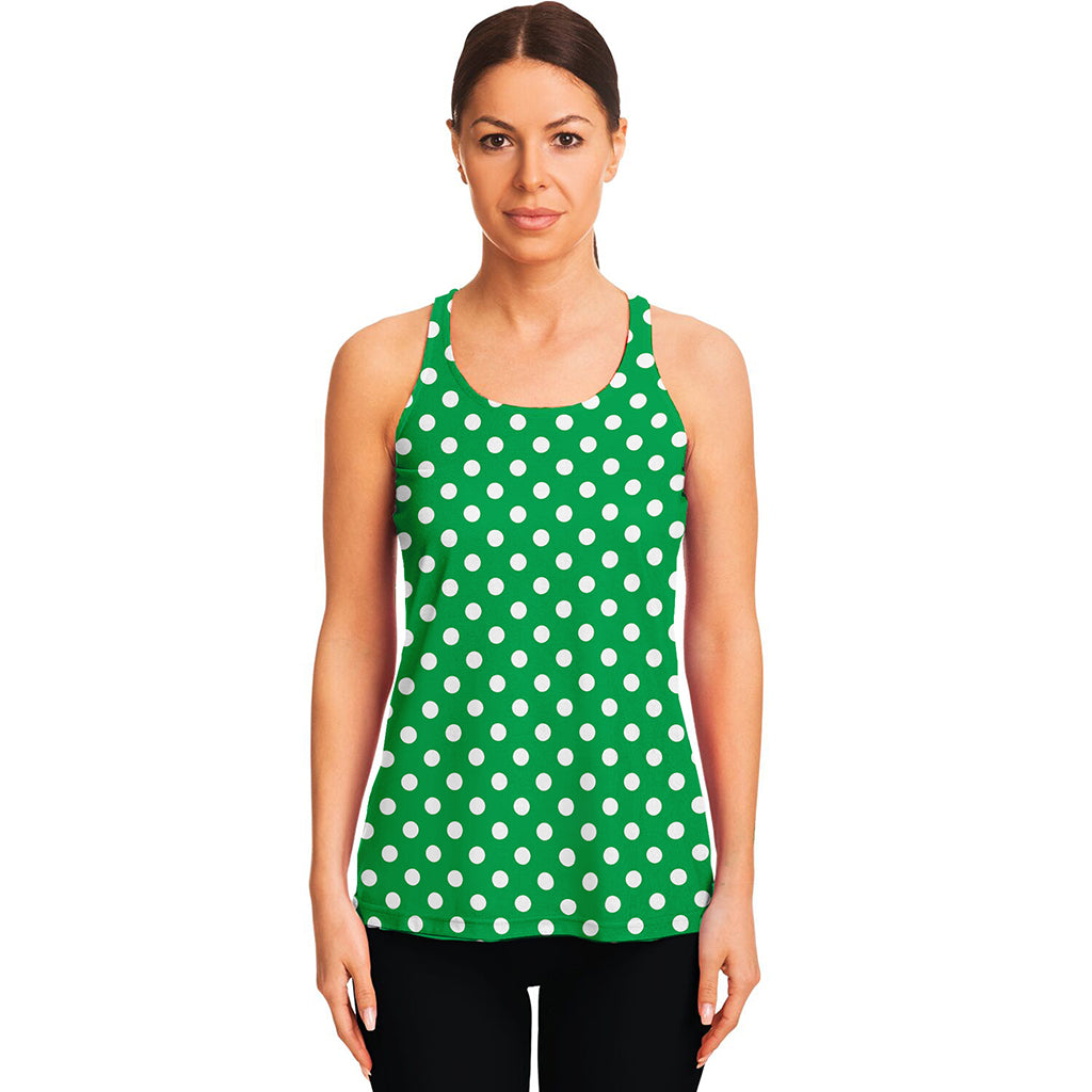 Green And White Polka Dot Pattern Print Women's Racerback Tank Top