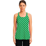 Green And White Polka Dot Pattern Print Women's Racerback Tank Top