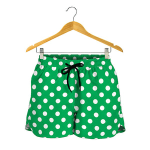 Green And White Polka Dot Pattern Print Women's Shorts