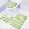 Green And White Striped Pattern Print 3 Piece Bath Mat Set