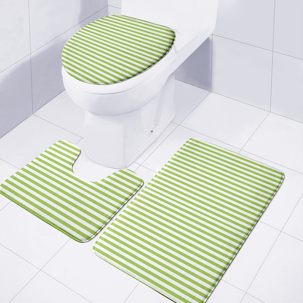 Green And White Striped Pattern Print 3 Piece Bath Mat Set
