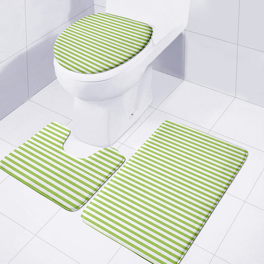 Green And White Striped Pattern Print 3 Piece Bath Mat Set
