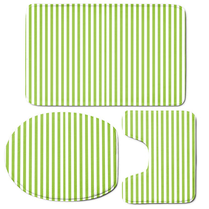 Green And White Striped Pattern Print 3 Piece Bath Mat Set