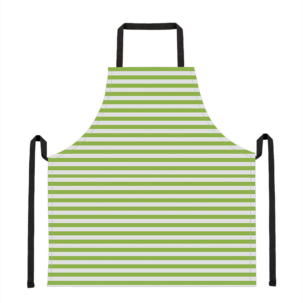 Green And White Striped Pattern Print Apron