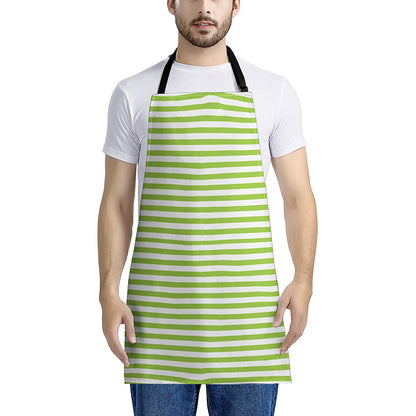 Green And White Striped Pattern Print Apron
