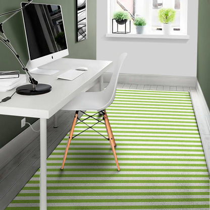 Green And White Striped Pattern Print Area Rug