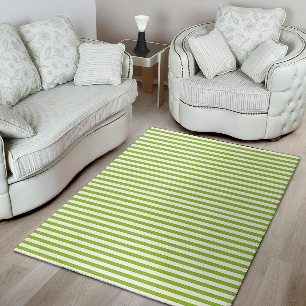 Green And White Striped Pattern Print Area Rug