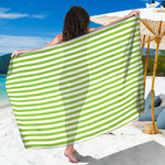 Green And White Striped Pattern Print Beach Sarong Wrap