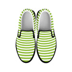 Green And White Striped Pattern Print Black Slip On Shoes