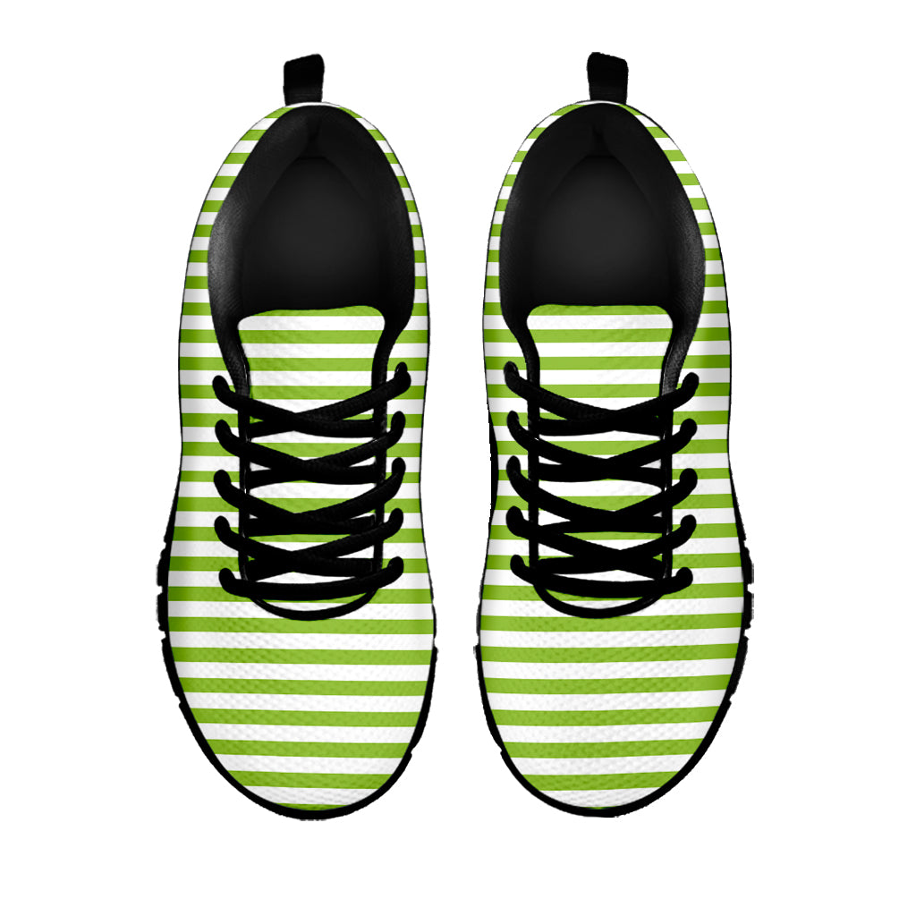 Green And White Striped Pattern Print Black Sneakers