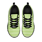 Green And White Striped Pattern Print Black Sneakers
