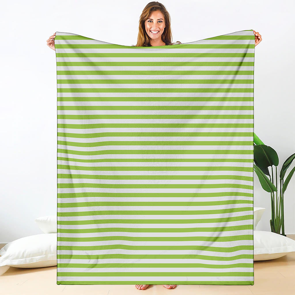 Green And White Striped Pattern Print Blanket
