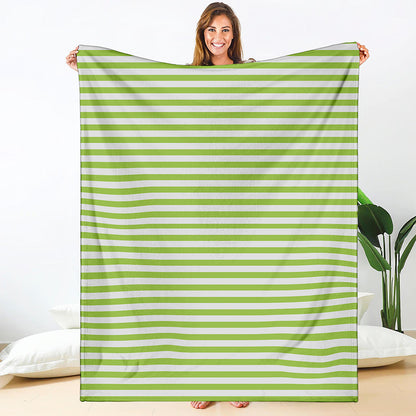 Green And White Striped Pattern Print Blanket
