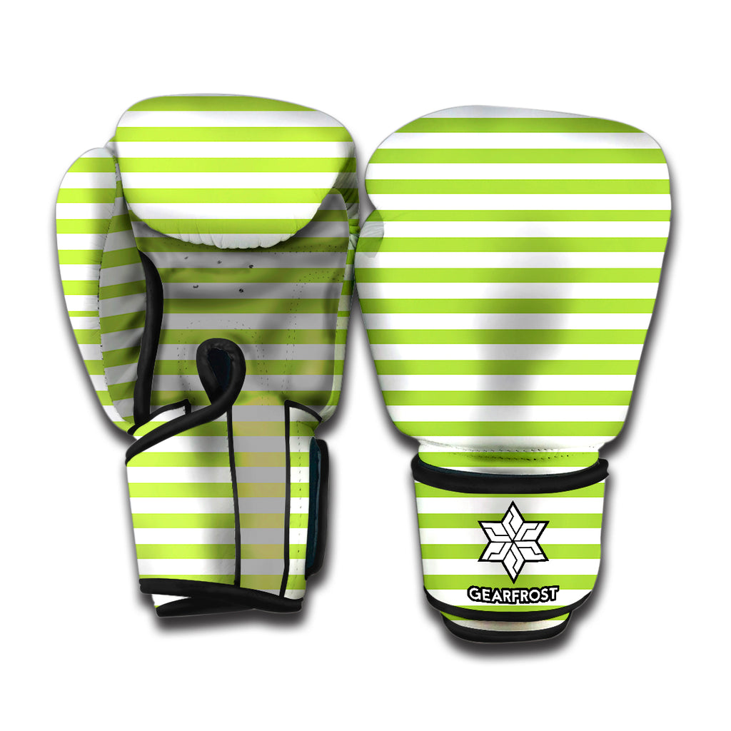 Green And White Striped Pattern Print Boxing Gloves