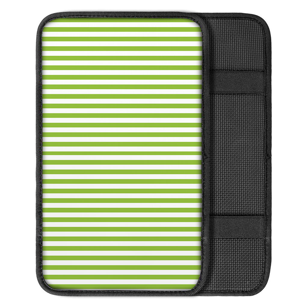 Green And White Striped Pattern Print Car Center Console Cover