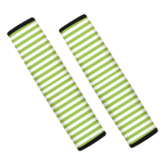 Green And White Striped Pattern Print Car Seat Belt Covers