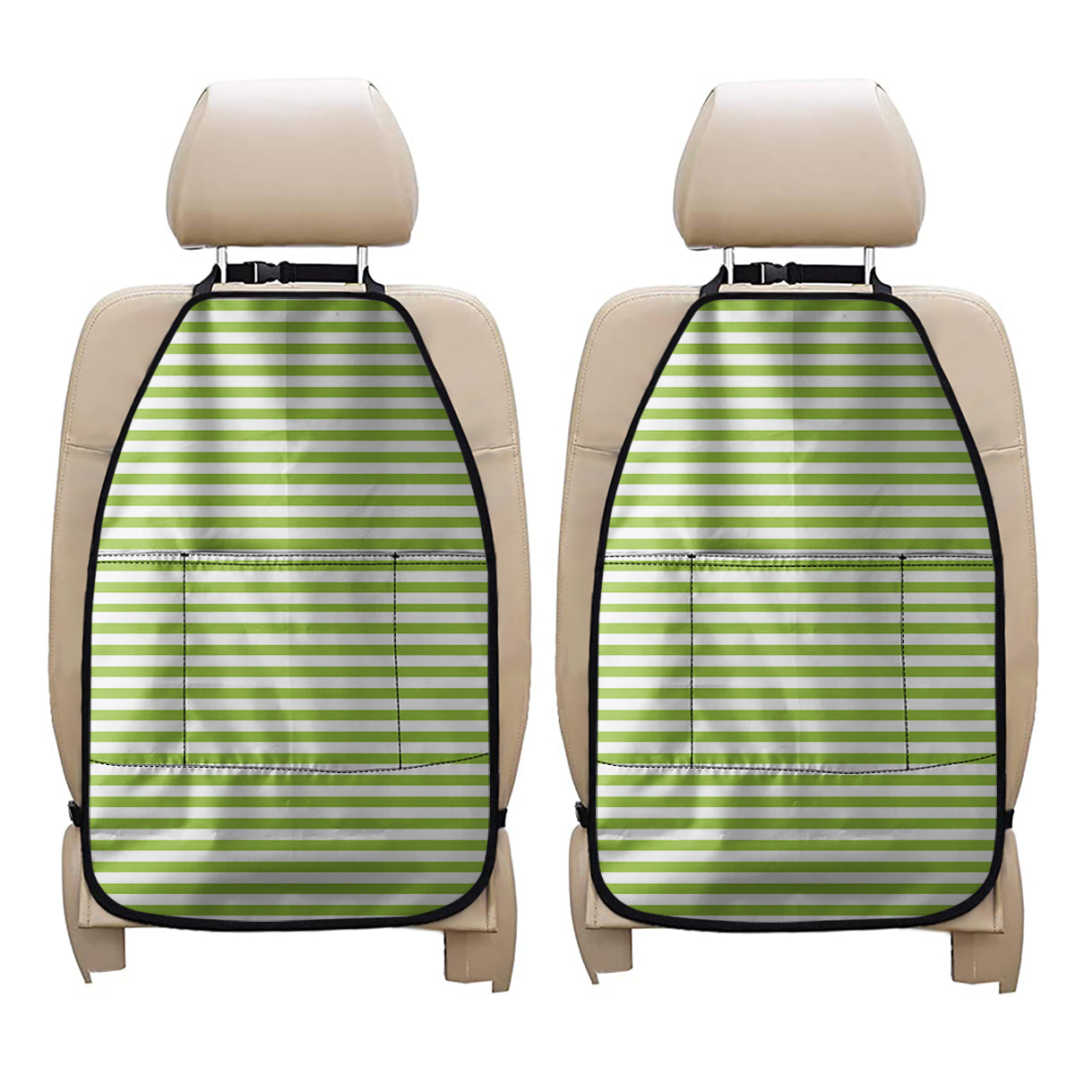 Green And White Striped Pattern Print Car Seat Organizers