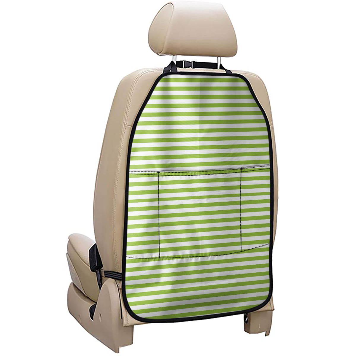 Green And White Striped Pattern Print Car Seat Organizers