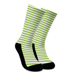 Green And White Striped Pattern Print Crew Socks