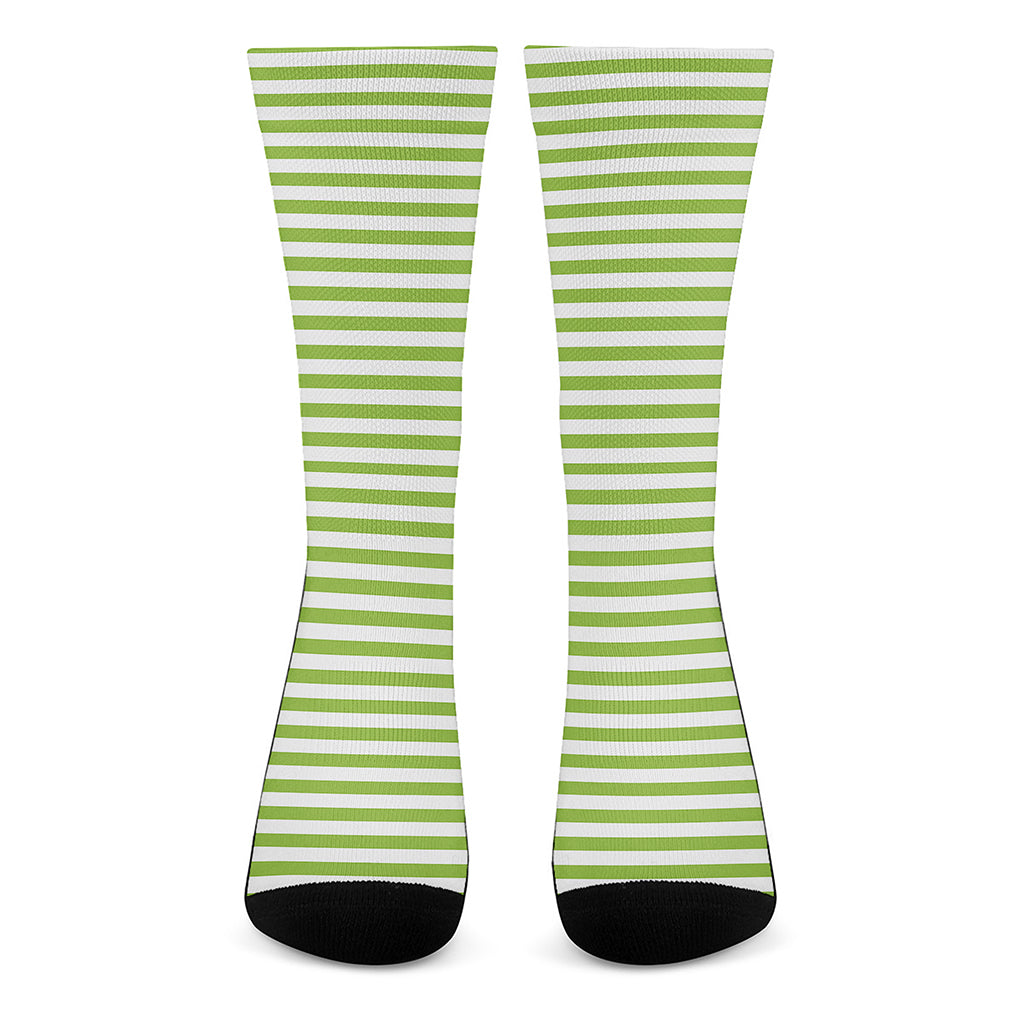 Green And White Striped Pattern Print Crew Socks